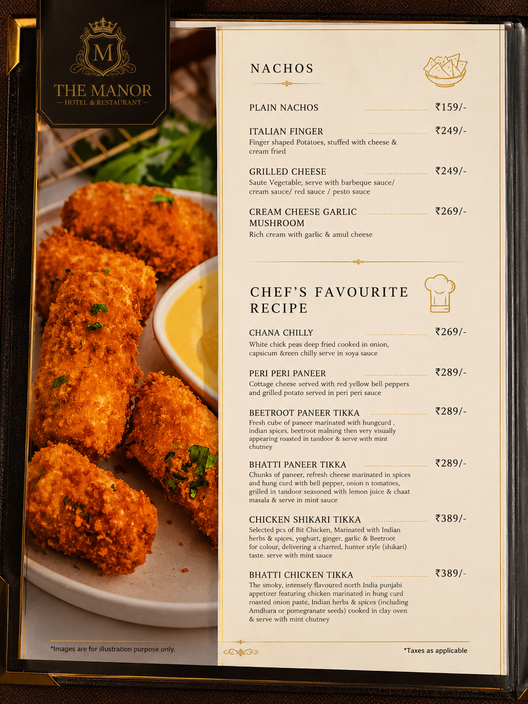 Hotel The Manor Nachos and Chef Favourite Menu
