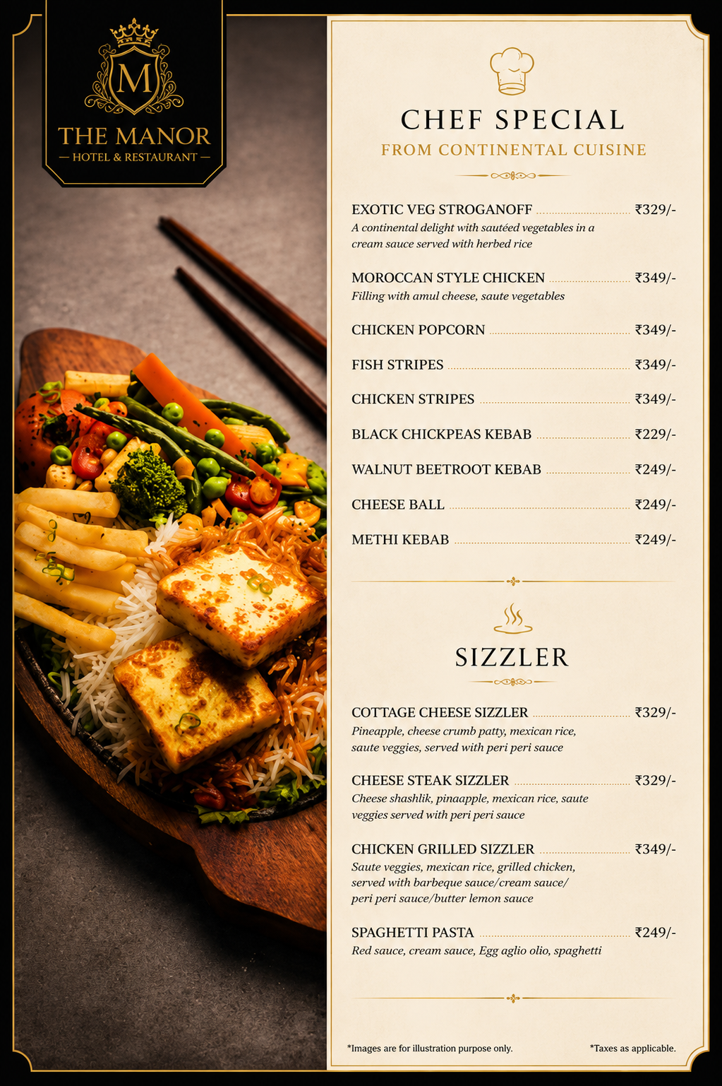 Hotel The Manor Chef Special Menu