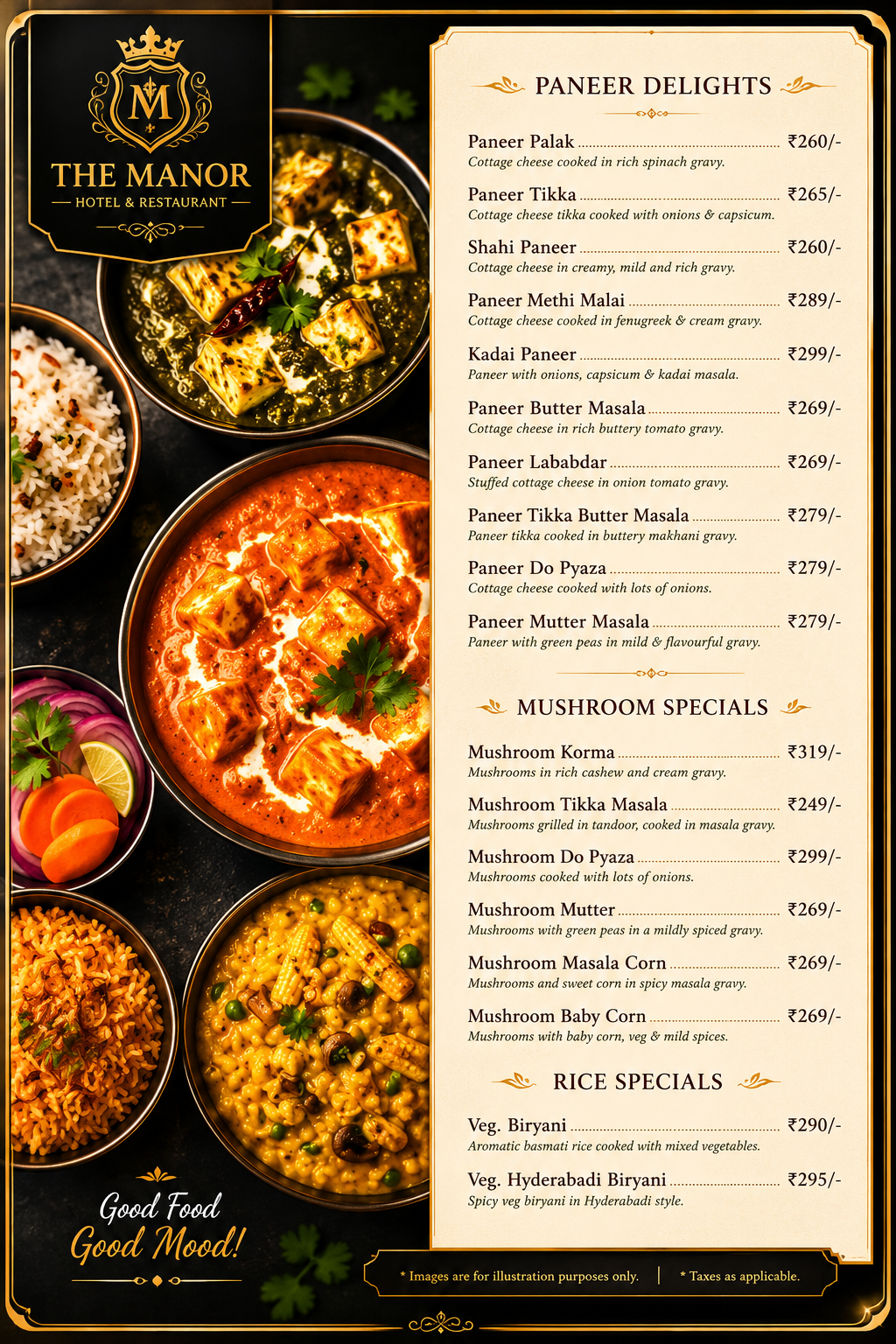 Hotel The Manor Food Menu